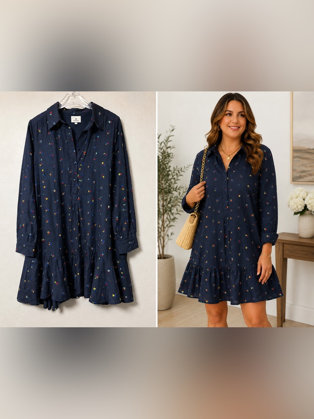 Tuckernuck Callahan Embroidered Shirt Dress Floral Collar blue Size Large